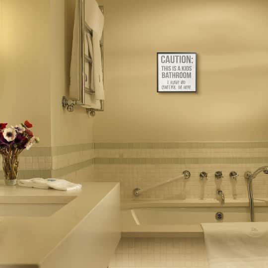 Stupell Industries Caution Kid's Bathroom Phrase Framed Wall Art